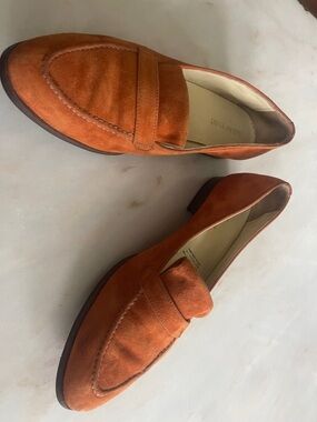 Sarah Flint Orange Suede Penny Loafers